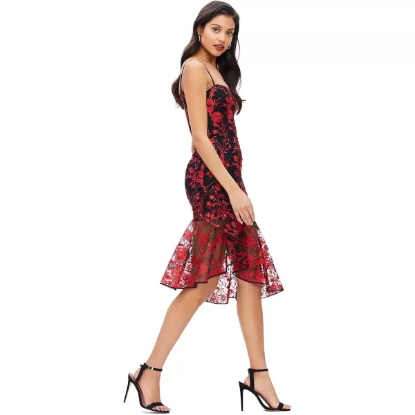 Dress the Population Womens Cantrelle Sweetheart Neckline Bodycon Asymmetrical Ruffle Hem DressLipstick Red Mu