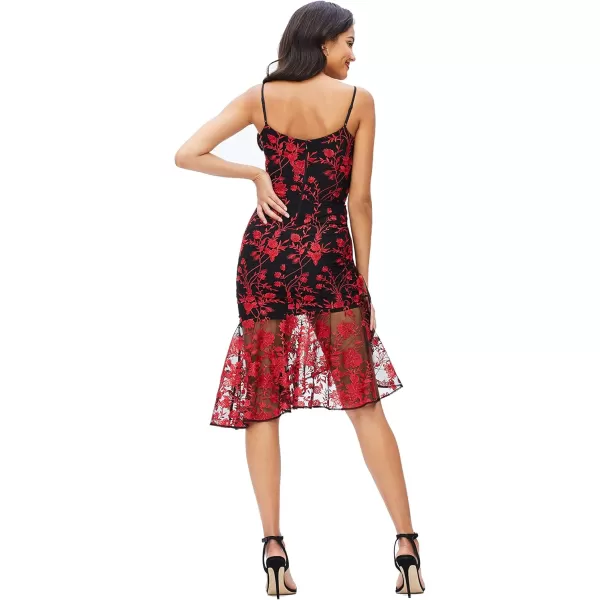 Dress the Population Womens Cantrelle Sweetheart Neckline Bodycon Asymmetrical Ruffle Hem DressLipstick Red Mu