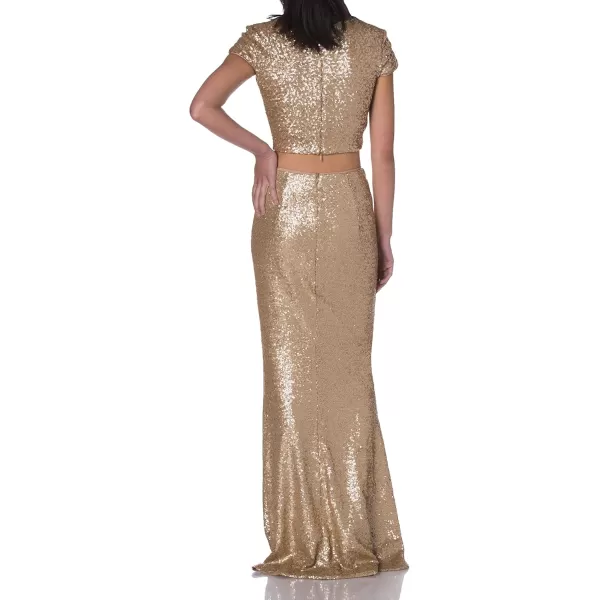 Dress the Population Womens Cara Two Piece Sequin Gown Dress Brushed Gold S