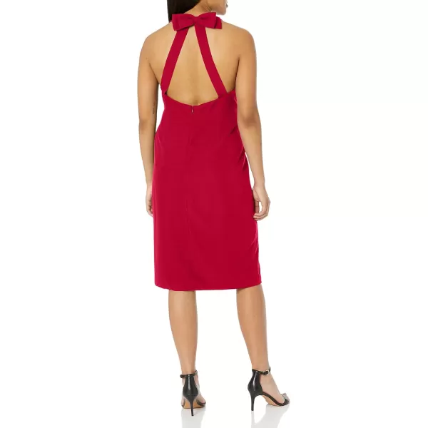 Dress the Population Womens Emme High Neck Tie Back Body Con Midi DressGarnet