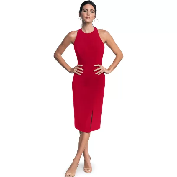 Dress the Population Womens Emme High Neck Tie Back Body Con Midi DressGarnet