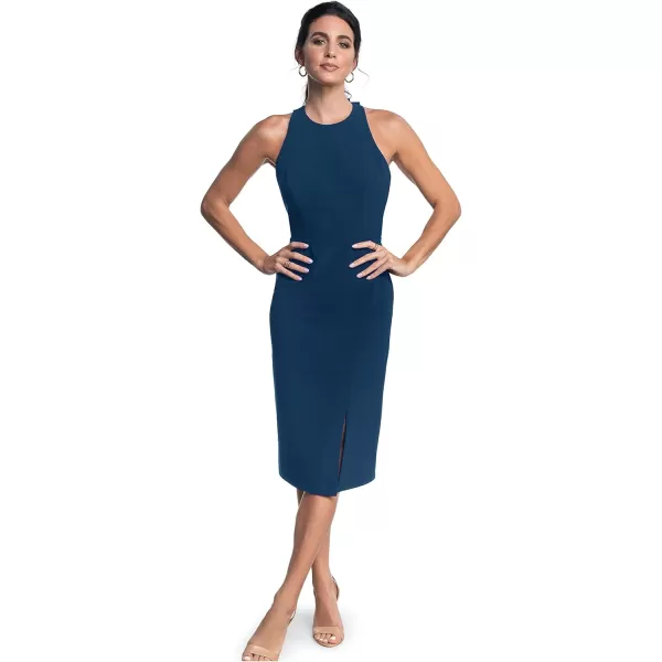 Dress the Population Womens Emme High Neck Tie Back Body Con Midi DressPeacock Blue
