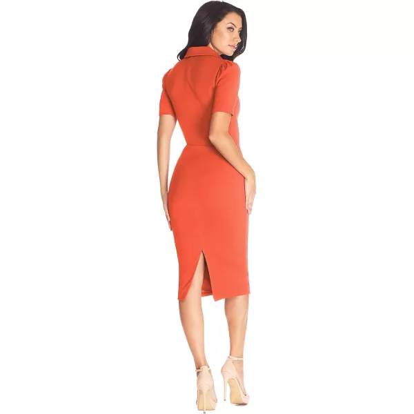 Dress the Population Womens Gloria Collared Zip Neck Short Sleeve Bodycon Midi DressPoppy