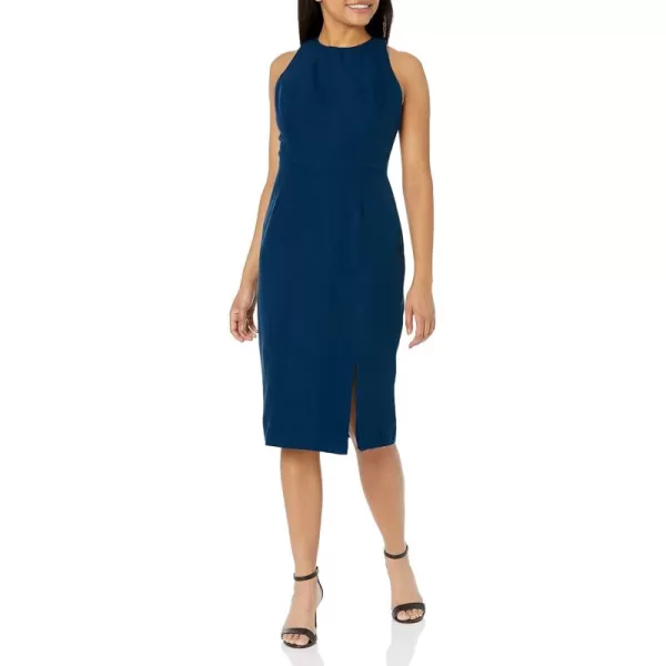 Dress the Population Womens Emme High Neck Tie Back Body Con Midi DressPeacock Blue
