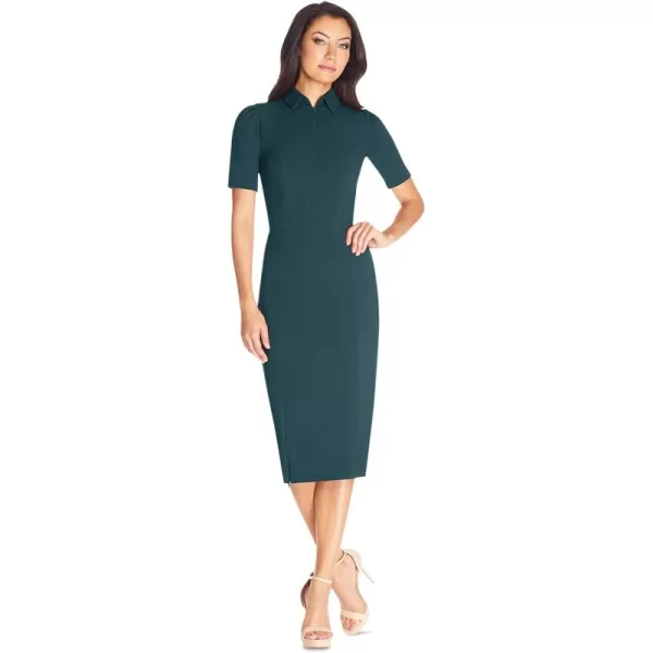 Dress the Population Womens Gloria Collared Zip Neck Short Sleeve Bodycon Midi DressPine