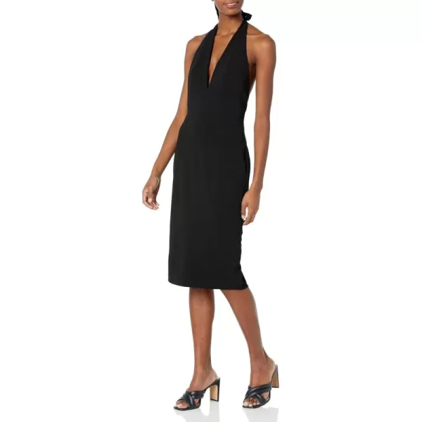 Dress the Population Womens Vanessa Deep Plunge Neckline Halter Bodycon Midi DressBlack