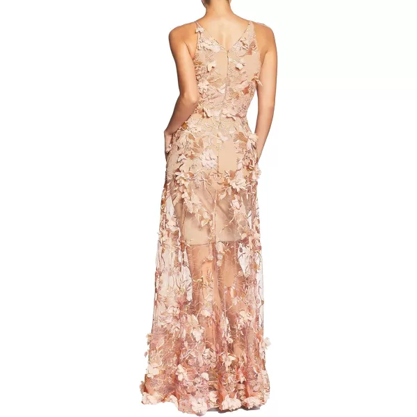 Dress the Population Womens Embellished Plunging Gown Sleeveless Floral Long DressPeachNude Sidney