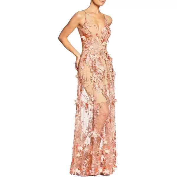 Dress the Population Womens Embellished Plunging Gown Sleeveless Floral Long DressPeachNude Sidney