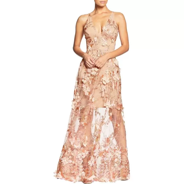 Dress the Population Womens Embellished Plunging Gown Sleeveless Floral Long DressPeachNude Sidney