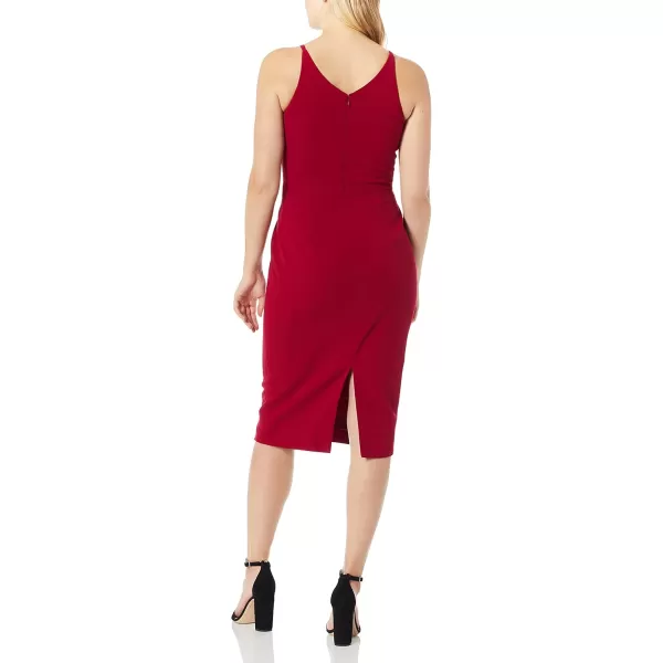 imageDress the Population Womens Lyla Solid Sleeveless Fitted Midi Sheath DressGarnet