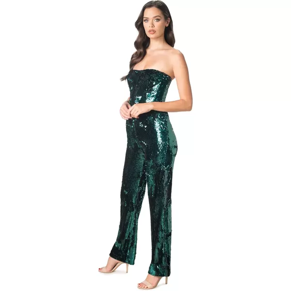 imageDress the Population Womens Andy Strapless Sequin Wide Leg JumpsuitDeep Emerald