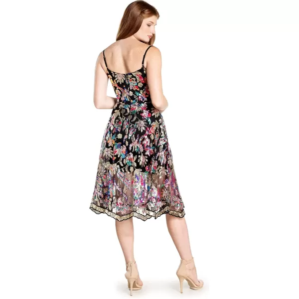 imageDress the Population Womens Uma Sweetheart Bodice Fit and Flare Midi DressGold Multi
