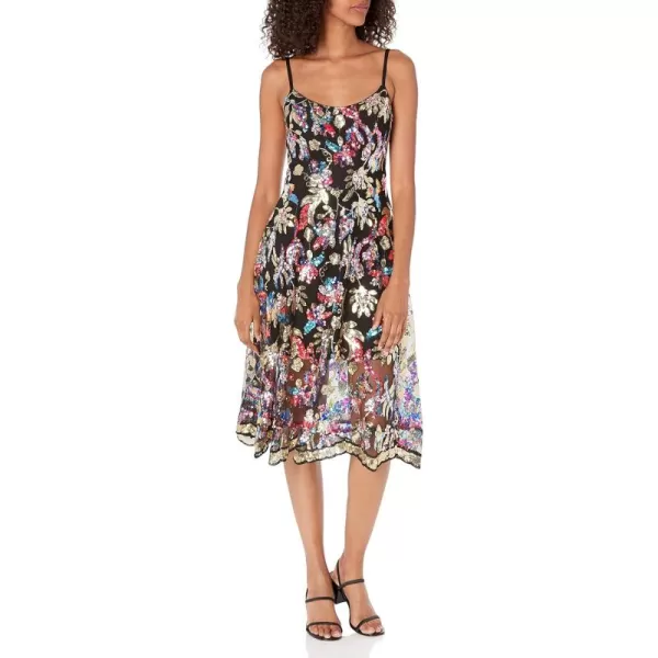 imageDress the Population Womens Uma Sweetheart Bodice Fit and Flare Midi DressGold Multi