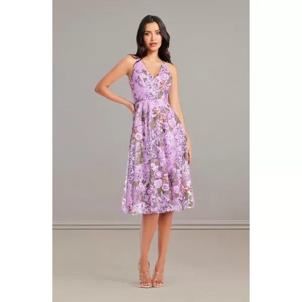 imageDress the Population Womens Elisa Sleeveless Plunge Neckline Fit and Flare Midi DressLavender Multi