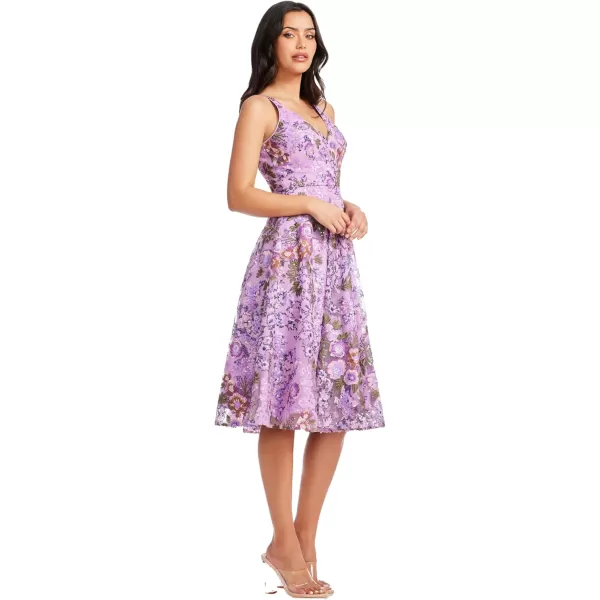 imageDress the Population Womens Elisa Sleeveless Plunge Neckline Fit and Flare Midi DressLavender Multi