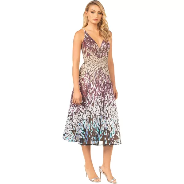imageDress the Population Womens Elisa Sleeveless Plunge Neckline Fit and Flare Midi DressOrchid Multi