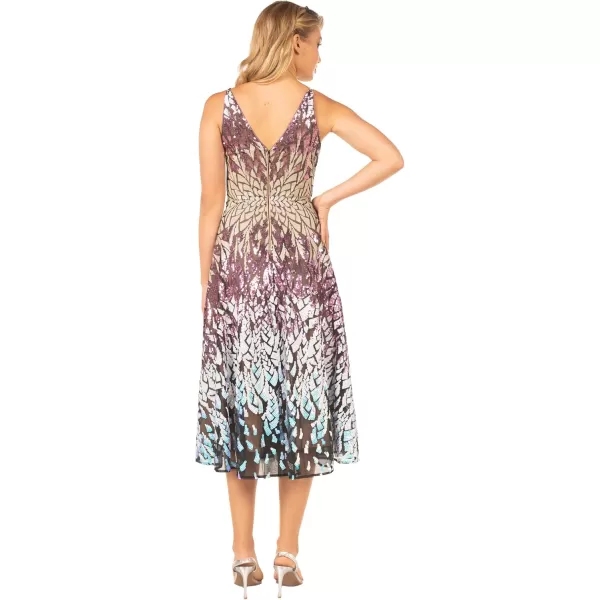 imageDress the Population Womens Elisa Sleeveless Plunge Neckline Fit and Flare Midi DressOrchid Multi