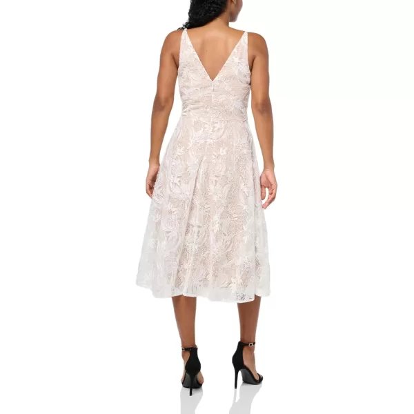 imageDress the Population Womens Elisa Sleeveless Plunge Neckline Fit and Flare Midi DressWhite