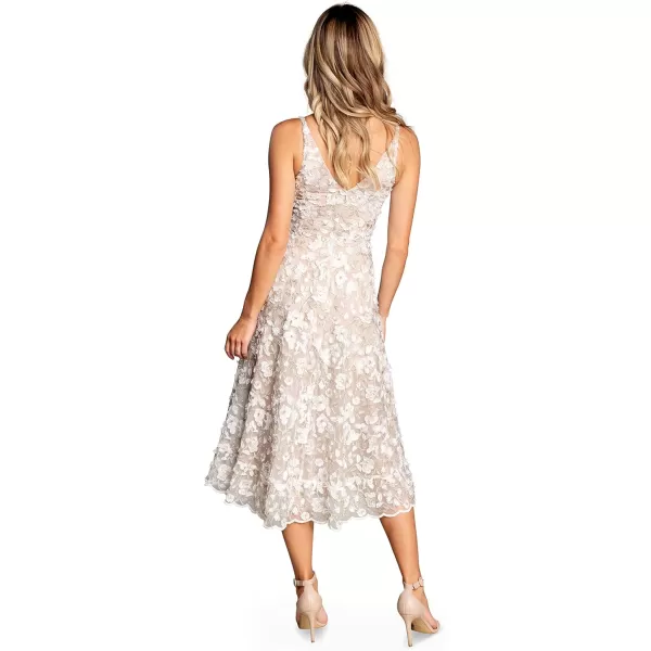 imageDress the Population Womens Elisa Sleeveless Plunge Neckline Fit and Flare Midi DressWhiteGold