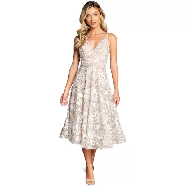 imageDress the Population Womens Elisa Sleeveless Plunge Neckline Fit and Flare Midi DressWhiteGold