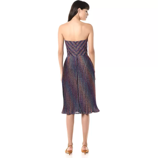 imageDRESS THE POPULATION Womens Rosalie Strapless Fit ampamp Flare Pleated Party DressMetallic Cobalt Multi