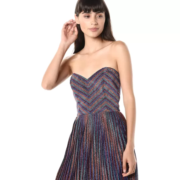 imageDRESS THE POPULATION Womens Rosalie Strapless Fit ampamp Flare Pleated Party DressMetallic Cobalt Multi