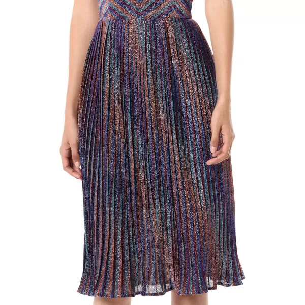 imageDRESS THE POPULATION Womens Rosalie Strapless Fit ampamp Flare Pleated Party DressMetallic Cobalt Multi