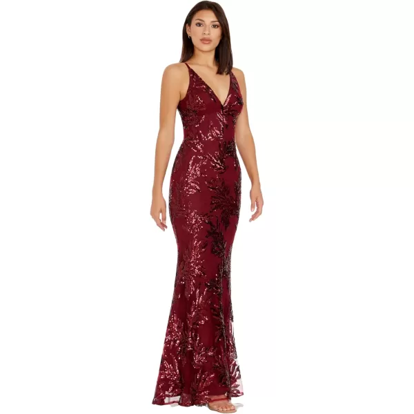 imageDress the Population Womens Sharon Sequin Maxi Mermaid VNeck Gown Burgundy XXLarge