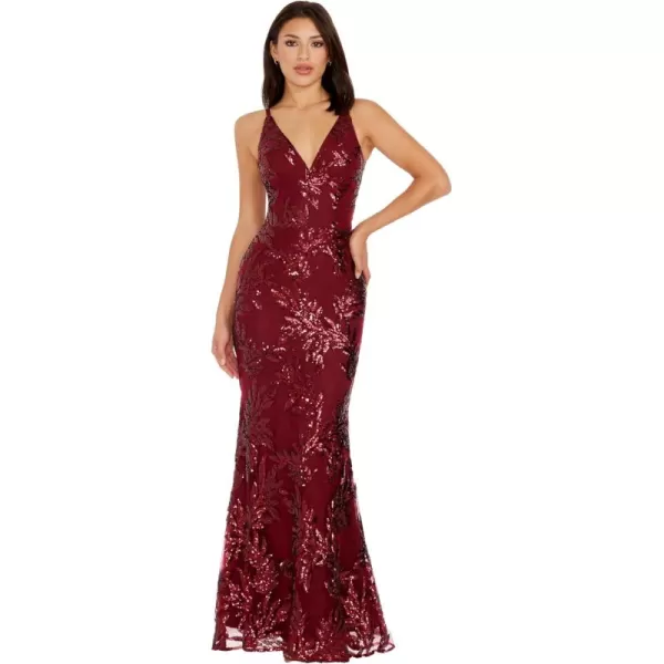 imageDress the Population Womens Sharon Sequin Maxi Mermaid VNeck Gown Burgundy XXLarge