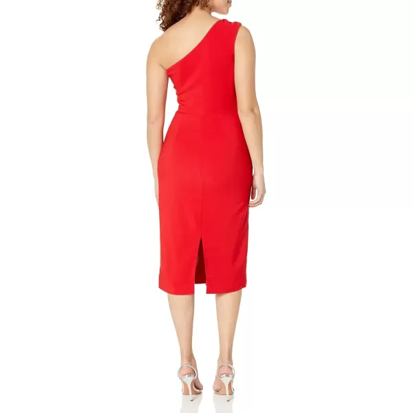 imageDress the Population Womens Martine Sleeveless Asymmetrical One Shoulder Side Pleat Bodycon Midi DressRouge