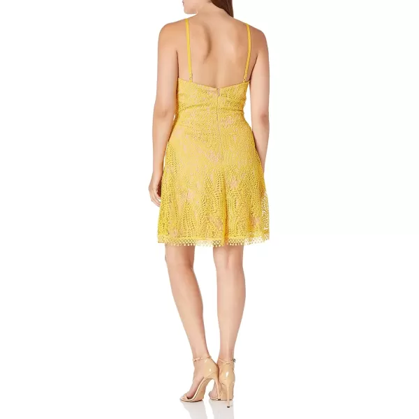 imageDress the Population Womens Piper Sleeveless Lace Fit ampamp Flare Short DressCanaryNude