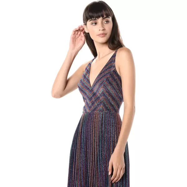 imageDRESS THE POPULATION Womens Haley Sleeveless Plunging Fit ampamp Flare Pleated Party DressMetallic Cobalt Multi