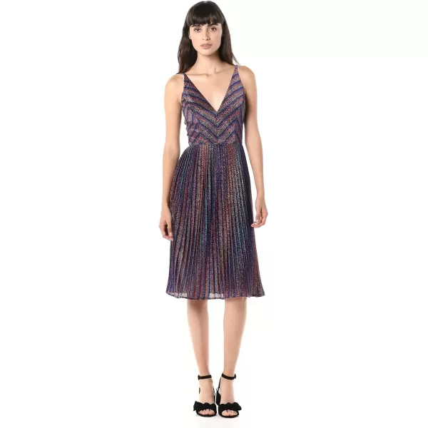 imageDRESS THE POPULATION Womens Haley Sleeveless Plunging Fit ampamp Flare Pleated Party DressMetallic Cobalt Multi