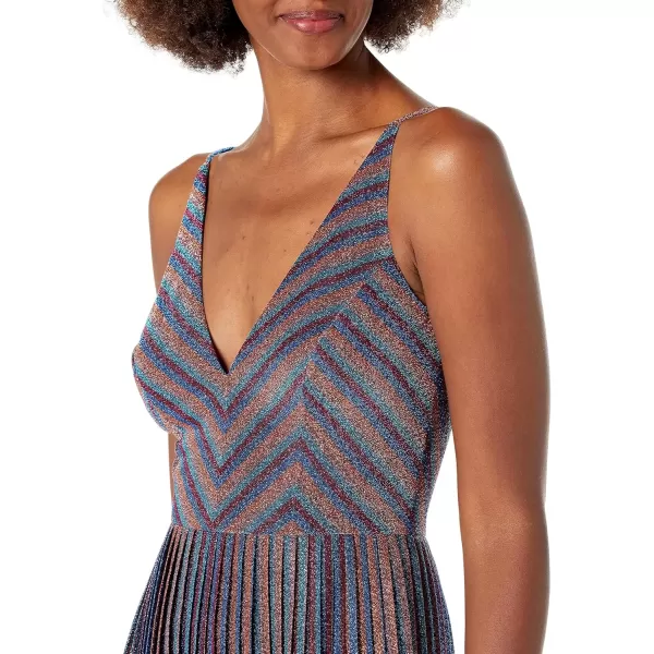 imageDRESS THE POPULATION Womens Haley Sleeveless Plunging Fit ampamp Flare Pleated Party DressMetallic Cobalt Multi