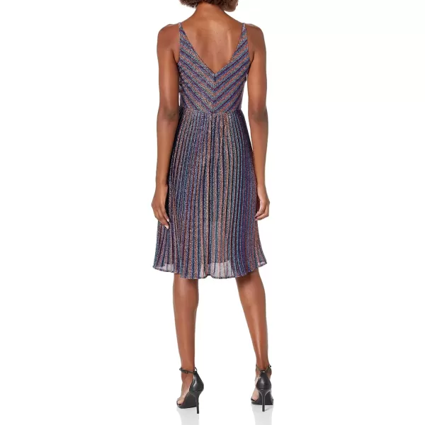imageDRESS THE POPULATION Womens Haley Sleeveless Plunging Fit ampamp Flare Pleated Party DressMetallic Cobalt Multi