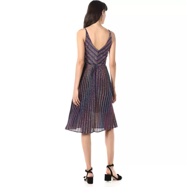 imageDRESS THE POPULATION Womens Haley Sleeveless Plunging Fit ampamp Flare Pleated Party DressMetallic Cobalt Multi