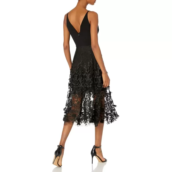 imageDress the Population Womens Darleen Sleeveless Plunging Neckline Fit and Flare Midi DressBlack