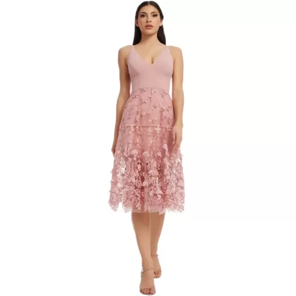 imageDress the Population Womens Darleen Sleeveless Plunging Neckline Fit and Flare Midi DressBlush