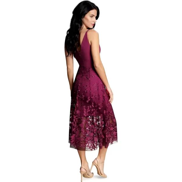imageDress the Population Womens Darleen Sleeveless Plunging Neckline Fit and Flare Midi DressDark Magenta