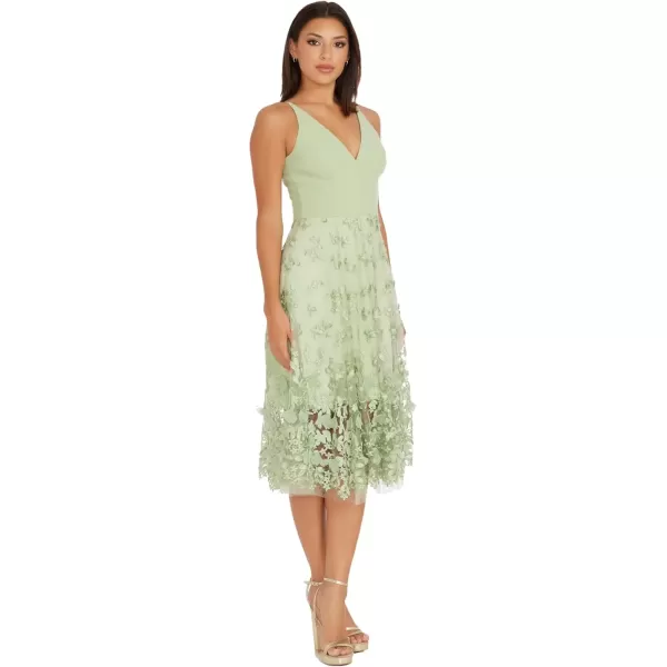 imageDress the Population Womens Darleen Sleeveless Plunging Neckline Fit and Flare Midi DressSage