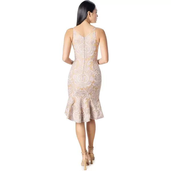 imageDress the Population Womens Isabelle VNeck Neckline Bodycon Silhouette with a Ruffled Hem Midi DressBlush Multi