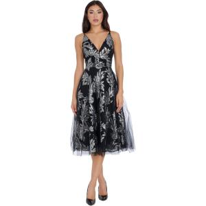 imageDress the Population Womens Courtney Sleeveless Veiled Fit ampamp Flare Midi Dress Silver Multi S