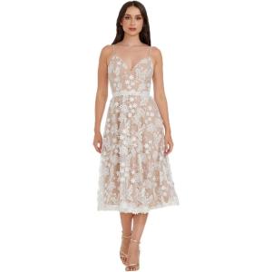 imageDress the Population Womens Tahani Plunge Neckline Fit and Flare Midi DressWhiteNude