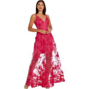 imageDress the Population Womens Embellished Plunging Gown Sleeveless Floral Long DressBegonia