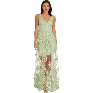 imageDress the Population Womens Embellished Plunging Gown Sleeveless Floral Long DressSage