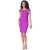 imageDress the Population Womens Maia Off Shoulder Low Neck Above Knee Bodycon DressUltraviolet