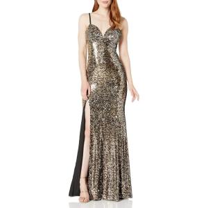 imageDress the Population Womens Alejandra Sleeveless Long Stretch Gown with SlitGold Leopard Multi
