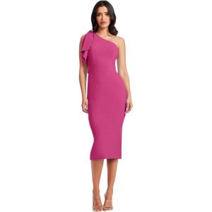 imageDress the Population Womens Tiffany One Shoulder Bow Detail Midi Sheath DressHibiscus