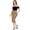 imageDress the Population Womens Black Sequined Zippered Bodice Boning Slit Back Short Sleeve Off Shoulder Midi Evening Body Con Dress S