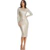 imageDress the Population Womens Emery Long Sleeve Stretch Sequin Midi SheathSilverNude